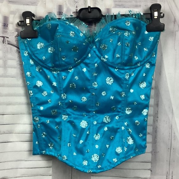 Blue Polka Dot Ruffle Trim Corset M - Picture 1 of 9